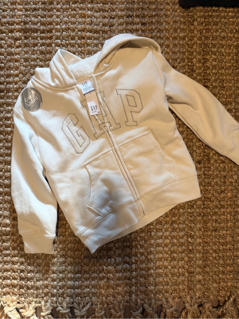 GAP Kids Cream Zip Hoodie with Embroidered Logo